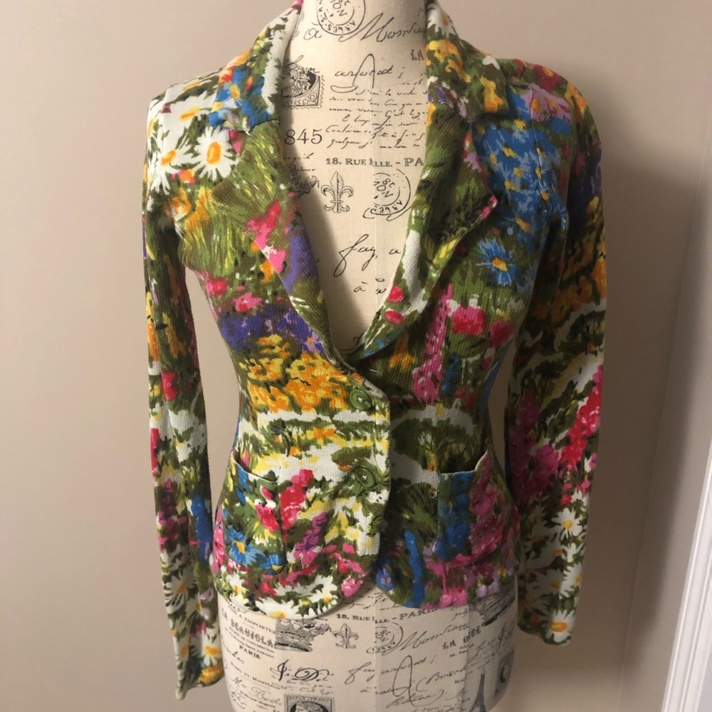 Anthropologie Floral Sweater Blazer